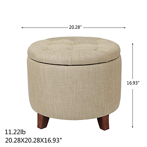 Adeco Fabric Cushion Button Tufted Lift Top Storage Footstool, Height 17 Inches Strudy Round Ottomans & Storage Ottomans #TOP1