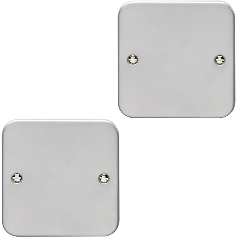 2 Pack Single Heavy Duty Metal CLAD Blanking Plate Round Edged Wall Box Hole Cap - Wiring Outlet Cable Tidy