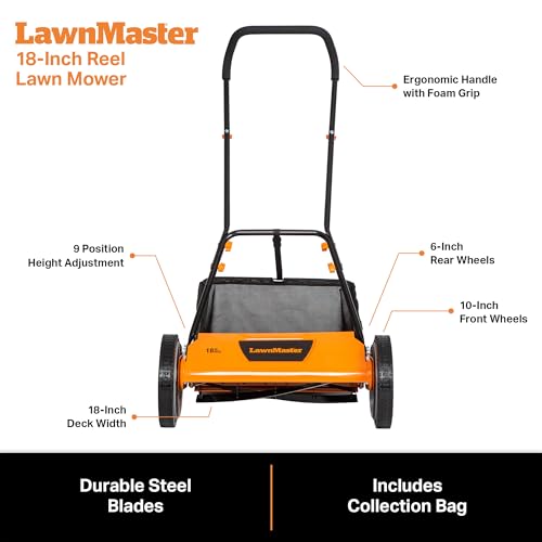 Image of LawnMaster LMRM1801 Push Reel Lawn Mower 18-Inch 5-Blade