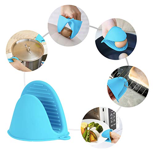 Vaincre 4PCS Silicone Oven Mitts Heat Resistant for Kitchen, Mini Rubber Oven Mitts Oven Glove, Small Kitchen Mittens, Pinch Mitts Pot Holders, Cute Cooking Mitts (Blue and Green) - Thumbnail 6