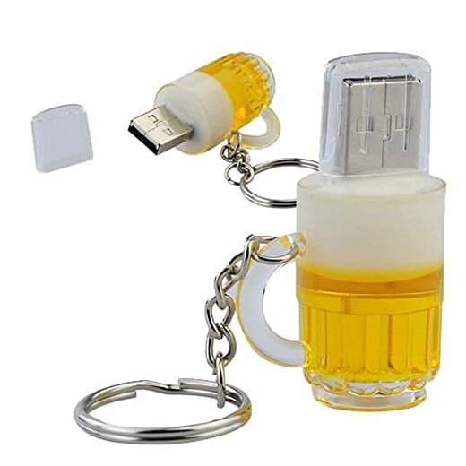 Bicchiere di Birra 8 GB - Beer Glass - Chiavetta Pendrive - Memoria Archiviazione dei Dati - USB Flash Pen Drive Memory Stick - Giallo e Bianco