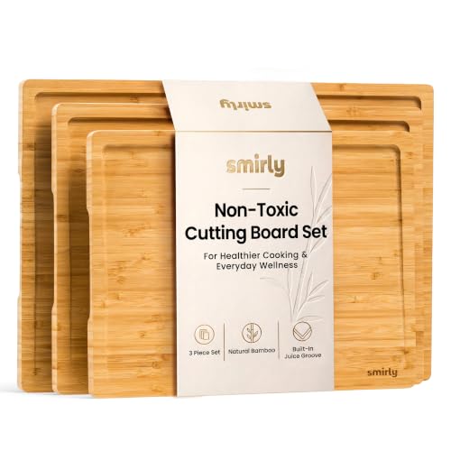 SMIRLY Bamboo Cutting Board - 3 Pack Wood Cutting Boards for Kitchen