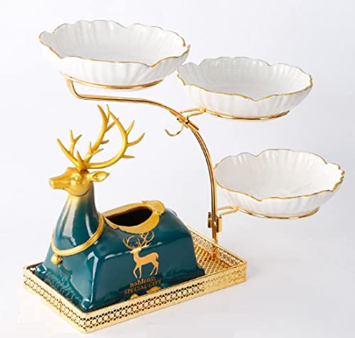 JUNYFFF Obst Etagere - 3 Stöckig Obstkorb Für Mehr Platz Auf Der Arbeitsplatte-Keramik Obstschale Als Dekorativer Hingucker in Ihrer Landhaus-Küche, Ablagekörbe X 3, Obststand X1, Papierbox X1,Weiß Cover