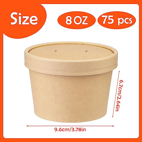 Image of Wuadua 75 Pack 8oz Paper Soup Cups with Lids Disposable Ice Cream Cups