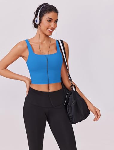 Image of PINSPARK Sports Bras for Women Light Impact Wirefree Longline Bras Workout Tank Tops with Removable Pads, A-D Cups Small,Sparkle Blue