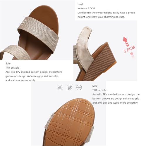 Wedge Heel Summer Sandals, Womens Open Toe Elastic Ankle Strap Platform Non-slip Wedge Sandals, Comfortable Plus Size Breathable Roman Shoes, for Walk, Family, Travel, Beach, Meeting3