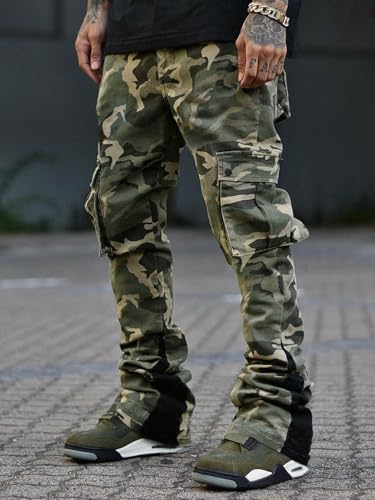 OYOANGLE Men's Camo Print Drawstring Waist Casual Baggy Cargo Pants Streetwear with Pocket3