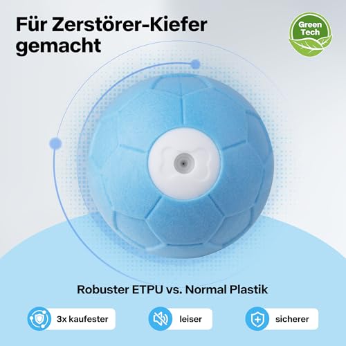 Pet Prime Robuster elektrischer Hundeball mit unregelmäßigem Rollen & farbigen Lichtern - Kaubeständiger ETPU Fußball, schnelles Aufladen, IPX65 wasserdicht - Lustiges interaktives Hundespielzeug