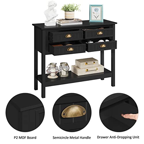 Yaheetech Console Table With 4 Drawers, Sofa Side Table With Bottom Open Storage Shelf, Heavy-Duty Entryway Table For Hallway/Living Room, 39.5X14X32 Inch, Black #TOP4