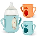 Silicone Sleeves for Pigeon Baby Bottles 5.4oz,Anti Breakage Glass Baby Bottle Holder with Handles 2 Pack