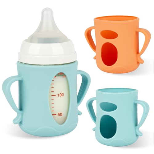 Silicone Sleeves for Pigeon Baby Bottles 5.4oz,Anti Breakage Glass Baby Bottle Holder with Handles 2 Pack