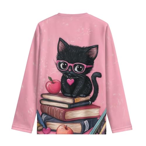 Image of Girls Cartoon Print Long Sleeve Graphic Tee Casual Crew Neck T-Shirts for 3-16 Years Little Girls