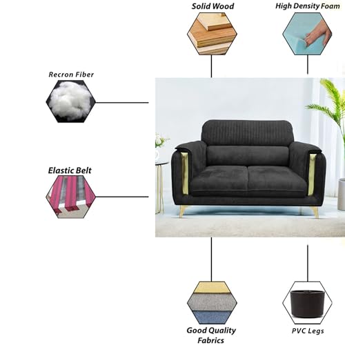 Image of Casaliving Gelio 2 Seater Sofa Set for Living Room (Black Colour) Premium Fabric Sofa