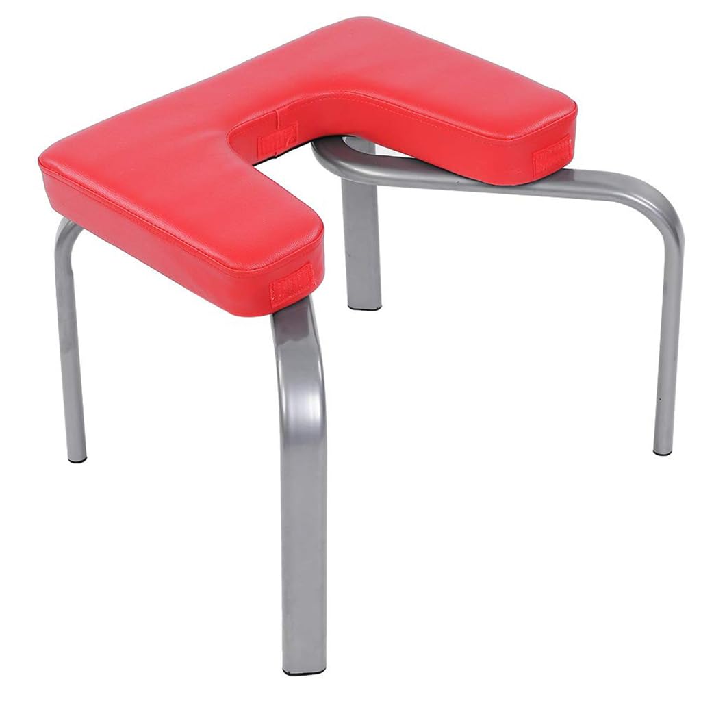 Sedia da Yoga,Sgabello Rovesciato con Struttura in Metallo,Sedia Rovesciata per Adulti con Cuscino del Sedile Ispessito in Pelle PU,Sedia per Pilates, Rosso
