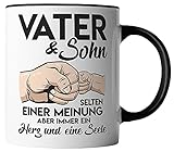 vanVerden Tasse - Vater & Sohn - selten einer Meinung - Tassen für Vatertag Spruch Vater - beidseitig Bedruckt - Geschenk Idee Kaffeetassen, Farbe:Weiß/Schwarz