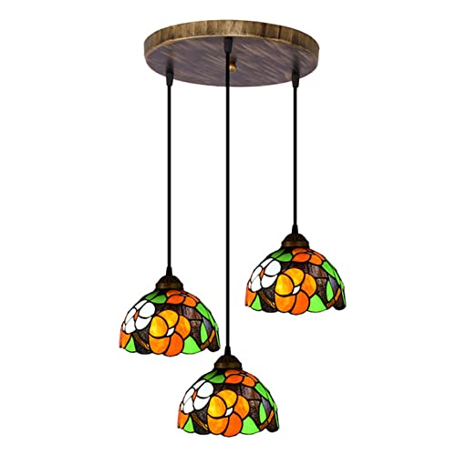 Chandelier vitrail rétro 8 pouces avec hauteur de câble réglable