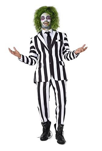 Suitmeister Herren Premium Beetlejuice Kostüm 80er Jahre Halloween Outfit Slim Fit Anzug Käfersaft L