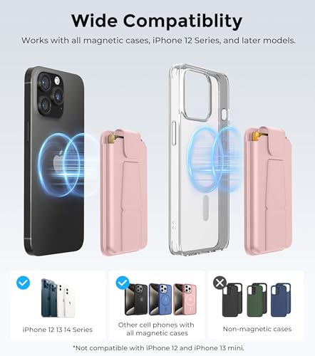 ArtsEvo Magnetic Wallet with Stand and Finger Loop, Up to 3,000g Magnet Strength, Compatible with iPhone Magnetic Wallet for iPhone 17/16/15/14/13/12 Series (Not for 13/12 Mini). Max 3 Card Holder