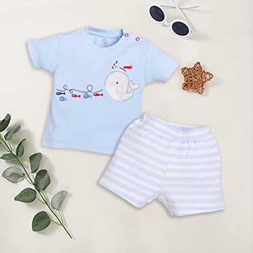 Image of BABY GO 100% Pure Cotton Kids T-Shirt &Shorts for Baby Boys (3-6 Months, SKY)