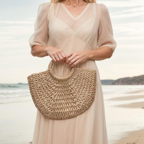 Bolso de playa grande tejido a mano con paja para mujer miniatura 2