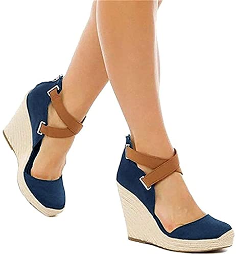 Image of PiePieBuy Womens Wedge Espadrille Ankle Strap Closed Cap Toe Platform Heeled Sandals
