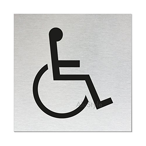 Preisvergleich Produktbild Ofform Alustyle WC Schild / Türschild -Behinderten-Toilette- / Aluminium Edelstahlschilder-Optik / Format 80x80 mm / vollflächige Selbstklebeausstattung / Nr.11519-S