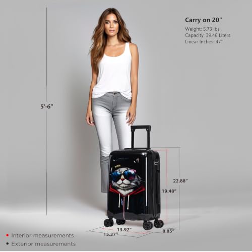 Image of InUSA Cat Print 20-Inch Carry-on Hardside Spinner Luggage Durable TSA Lock
