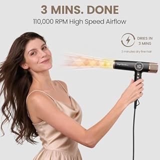 Faszin High Speed Hair Dryer, Lightweight Hairoryer with 110,000 RPM Motor, Fast Drying lonic Hair Dryer for Women & Men, Low Noise, 3 Magnetic Nozzles, Black(Matte Finish)