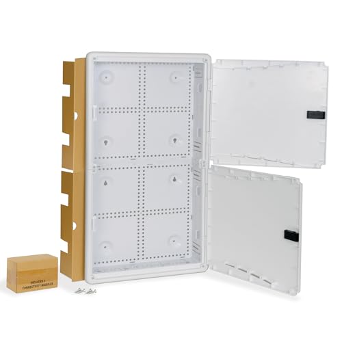 ICC 28” Plastic Structured Wiring Enclosure with Cover, Includes 3 Connectivity Modules (CAT6 8-Port PoE++ Module, 1x8 Bridged Telephone RJ31X Module, 1x6 Video Module), UL Listed, TAA Compliant