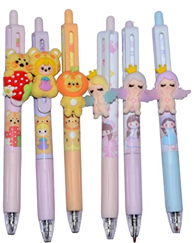 Image of Crackles Cute Ball Points Pens for Students and Kids- Black Ink (Random Design Will be Sent,Pack of 6)