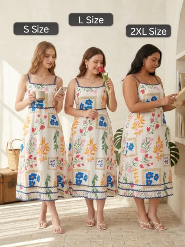 Image of GRECIILOOKS Summer Dress for Women Midi Dress for Woman | Sleeveless Striped Design | Maxi Dresses Stylish | Casual Western Vacation Dresses | Flowy A-Line Resort Wear for Brunch & Beach Styling