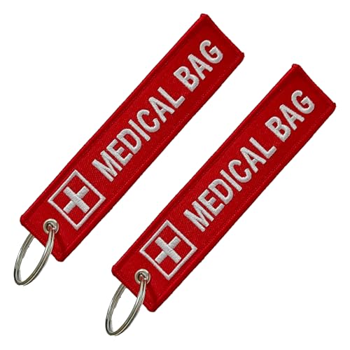2 etiquetas de alerta médica para equipaje, etiquetas de equipaje, equipo médico, llavero volador bordado de doble cara para mochila, bolso y bolsas