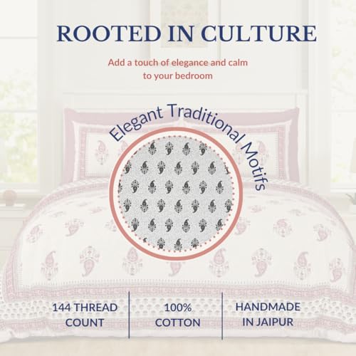 Image of Jaipur Weaves Jaipuri Double Bed Cotton Bedsheet Queen Size 90x108, 144 TC 100% Pure Cotton Bed Sheet with 2 Pillow Covers, Royal Motifs Traditional Print (Brown Motif,Queen)