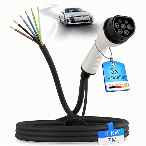 EVify Typ 2 Ladekabel 11kW 7M offenes Ende für Elektroauto & Hybrid • Ersatzkabel 3 phasig 16A für EV PHEV • geeignet für alle E Autos Modell 3 S X Y, ID3, ID4, ID5