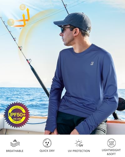 Roadbox Men's UPF 50+ UV Sun Protection Shirts, SPF Long Sleeve Lightweight Water Swim Rash Guard for Fishing Running Hiking3