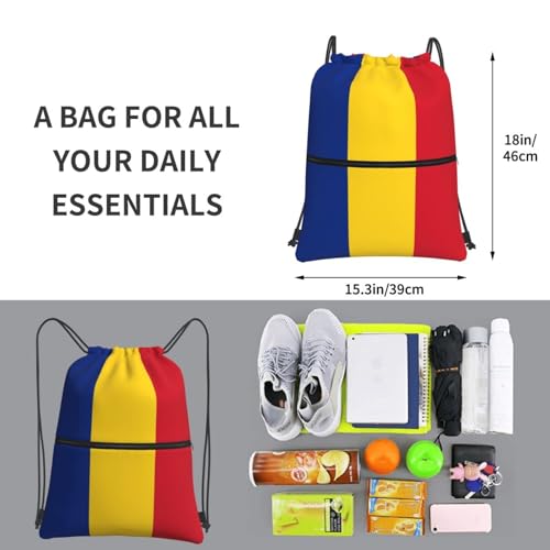 Flag of Romania Drawstring Backpack Patriotic zipper Drawstring Bag for Men Women Sport Yoga Travel Gym3