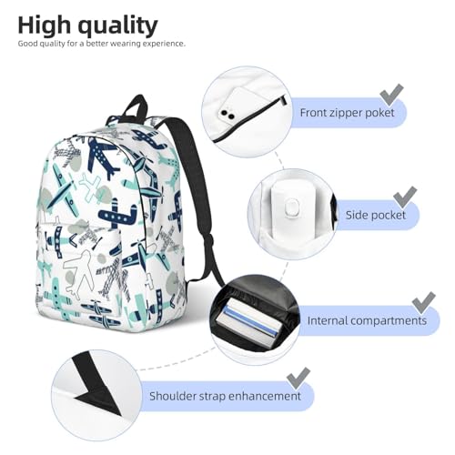 Mochila de viaje con estampado de avión espaciosa y cómoda para laptop y uso diario 5