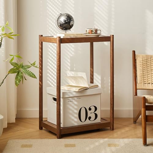 サイドテーブル、 Solid Wood Computer Tower Stand, 2-tier Cpu Holder Cart with Ventilated Base, Desktop Mobile Cart Holder for Computer H