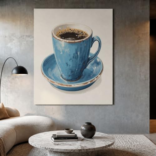 Tableau image sur toile nature morte de café bleue 80x120 cm