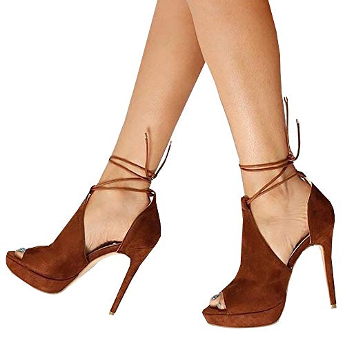 Image of Fashare Womens Peep Toe Platform Heels Sexy Sandals Strappy Lace Up Tie Stilettos Dress Pumps Shoes