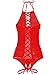 Beluring Womens Deep Plunge High Cut Lace-up Ribbon Keyhole Halter Teddy Lingerie