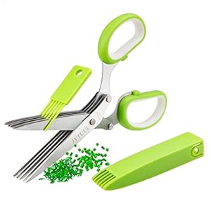 JYTUUL Herb Scissors, Multipurpose Sharp Kitchen Herb Cutter Shears with 5 Stainless Steel Blades, Safety Cover, Cleaning Comb, Cool Kitchen Gadgets for Cutting Fresh Garden Herbs, Dishwasher Safe