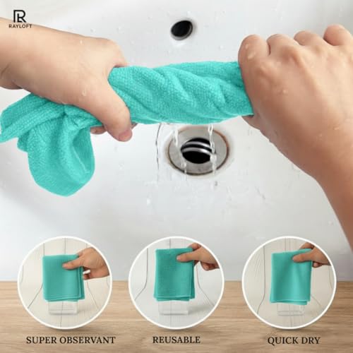 Image of Microfiber Cleaning Cloth Roll - 20 Reusable Washable Pre-Cut Towels | Tear-Away Kitchen Cleaning Cloth for Counters, Glass, Utensils, Appliances, & Home Surfaces - 25x25 cm (1 Pack, Blue)