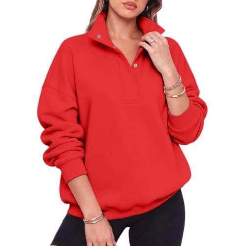 Oversized Sweatshirt for Women Fleece Mock Neck Button Trendy Pullover - image 1
