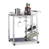 Moderna: en este carrito auxiliar con ruedas se pueden llevar de forma rápida y sencilla bebidas, aperitivos y platos de un lugar a otro; estructura de metal cromado con baldas de cristal negro