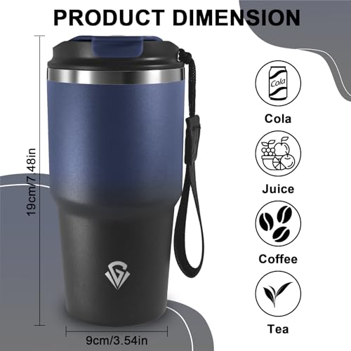 Miniatura 3 de Grsta Vaso Termico 600ml, Antigoteo Vaso Termo Cafe Para Llevar, Aislada Al Vacío Taza Termo De Acero Inoxidable, Mantiene El Frío 8h Y El Calor 6h, Taza Termica Para Frío Y Caliente