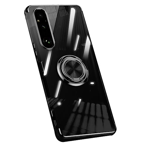 LUNBER-ARMOR�EFor Xperia 1 VIII �P�[�X �N���A �ϏՌ� �J�o�[ ���b�L TPU ���� ��̌^�����O�t�� �X�^���h�@�\ �V���v�� �w�ʃP�[�X �N���A�P�[�X For �G�N�X�y���A1 ��8����(�u���b�N)