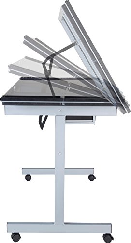 Image of OneSpace Craft Station, Art Desk, Adjustable Glass Desk with Drawers and Supply Trays, Silver