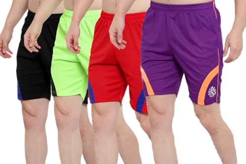 Image of Dia A Dia Men's Polycotton Running Sports Gym Shorts Pack of 4 Black Parrot Red Purple
