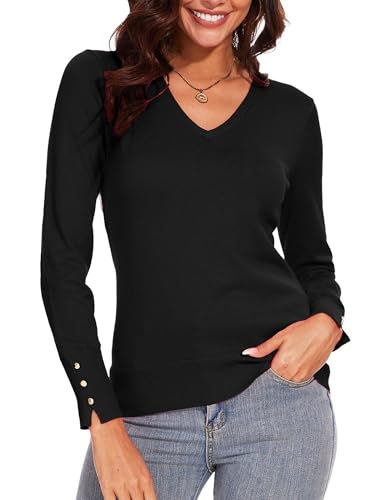 Spicy Sandia Women's V Neck Sweaters Long Sleeve Lightweight Pullover Knit Shirt Essential Top Dressy Casual2